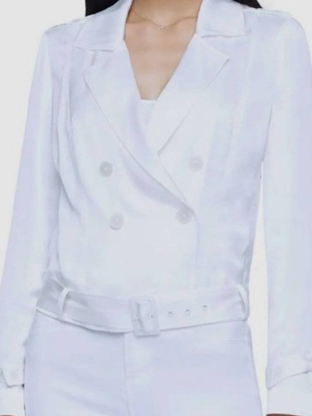 L'Agence White Satin Double Breasted Blazer Size M